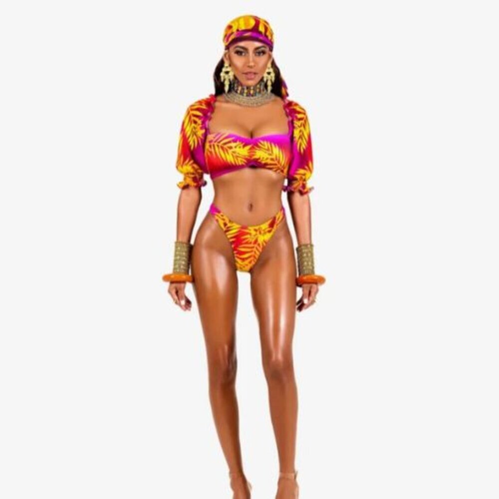 BFYNE Women's Red Zena Top and Zira Bottom Bikini Set Size Large 51624